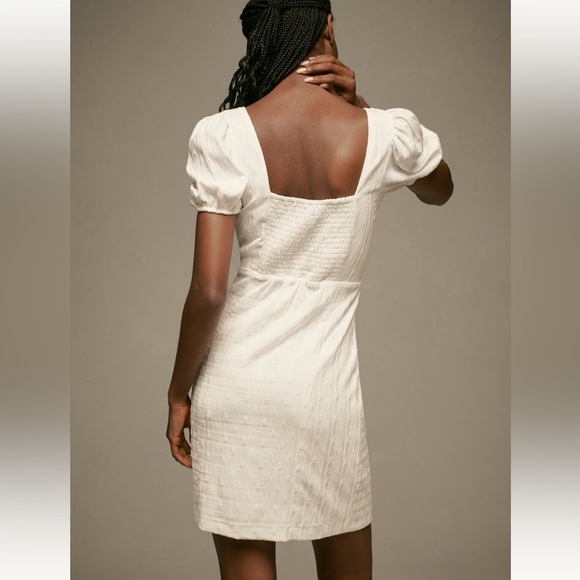 MAEVE From Anthropologie puff sleeve, square neck, mini dress in ivory size Med - Picture 2 of 9